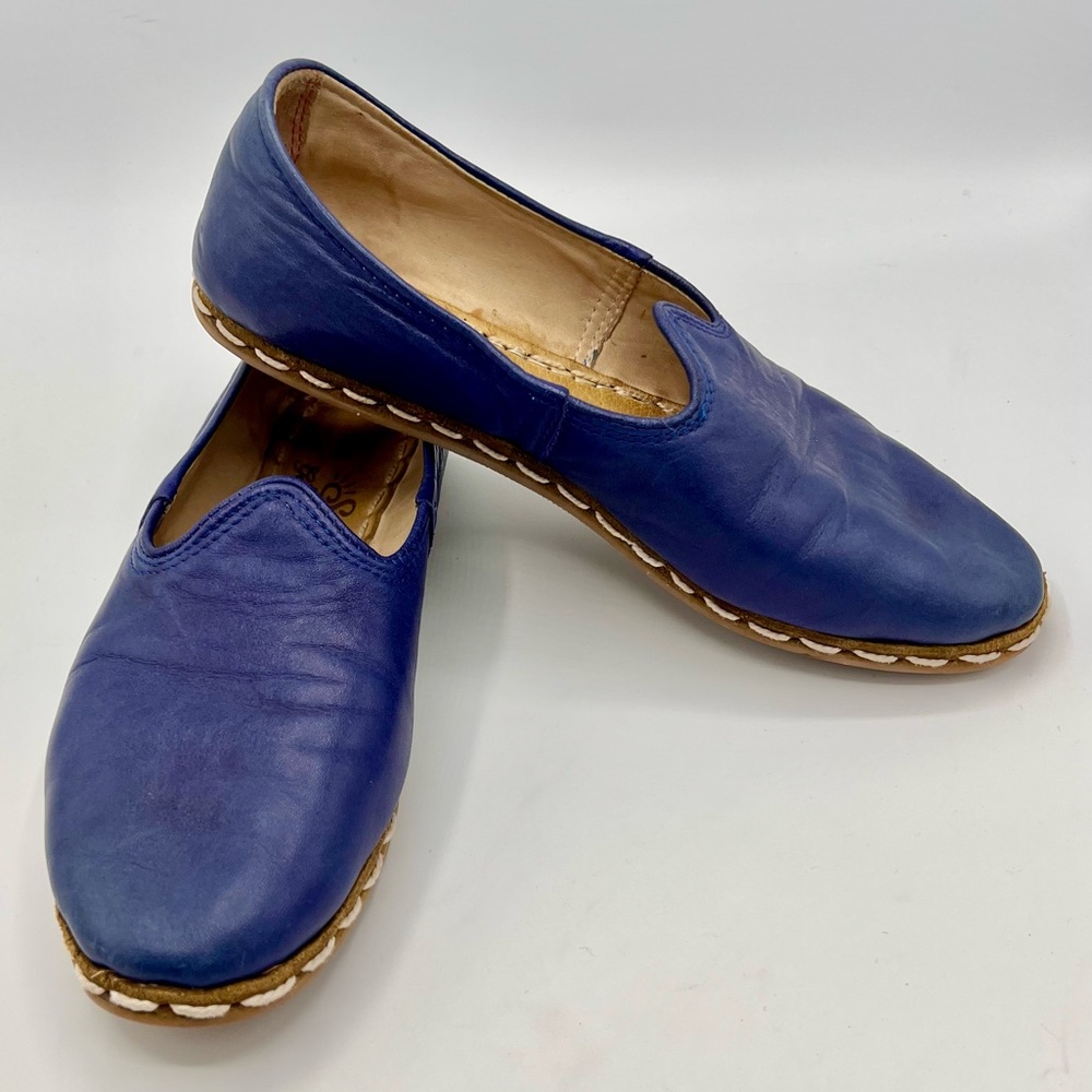 Sabah Blue Leather Flats